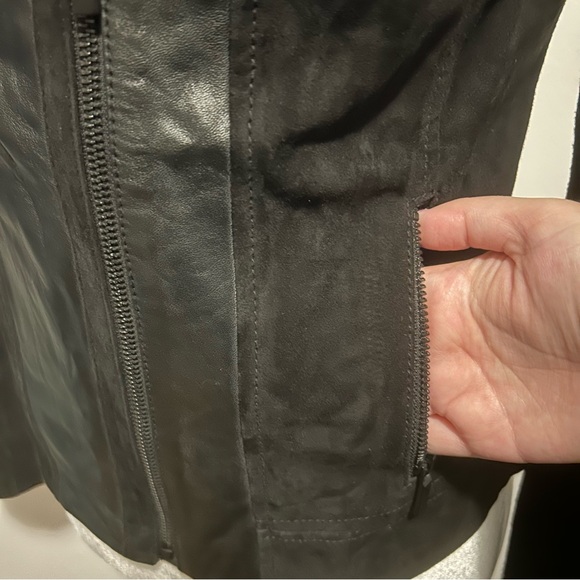Halogen genuine leather suede black moto jacket size S biker classic minimalist - Picture 3 of 10
